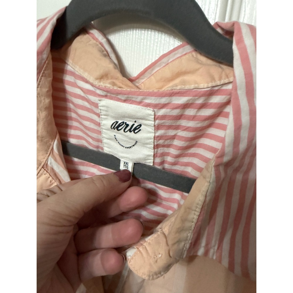 Aerie Patchwork Striped Button Down Shirt Xxl Pin… - image 2